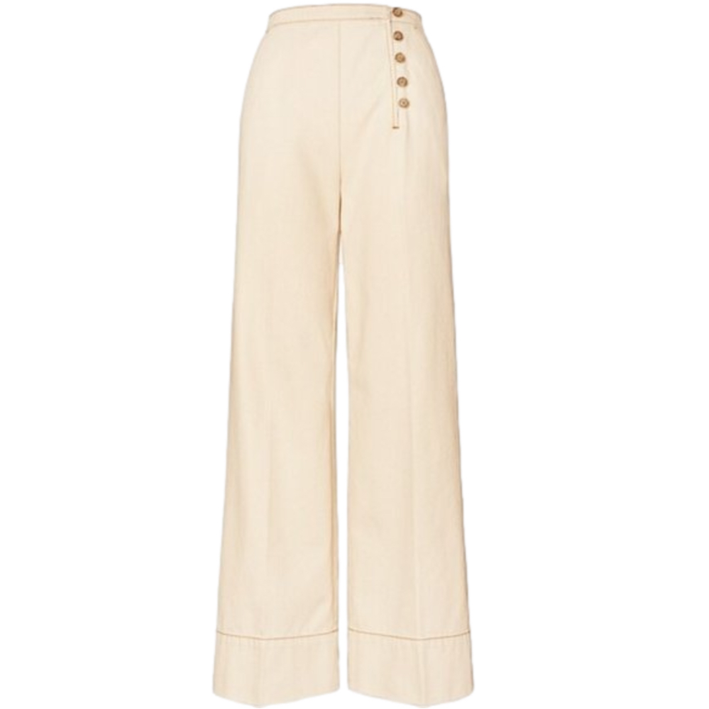 NWT! Tory‎ Burch Twill Button Front Trouser Rinse / 253 ( Size-12 )